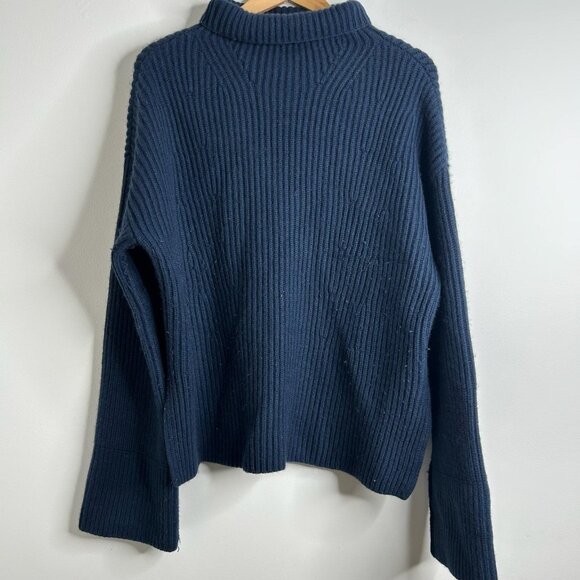 Banana Republic Sweater Womens M Navy Wool Cashmere Ribbed Mock Neck Chunky - Picture 1 of 9